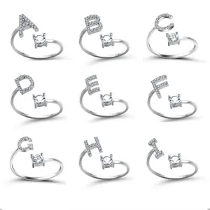 Women's Vintage Adjustable 26 Initial Letter Ring - New Design Fashion Jewelry, Simple Elegant Costume Accessory for Females