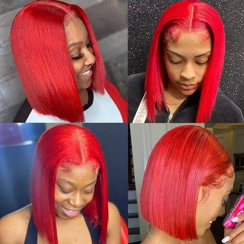 GK Red Bob Wigs Human Hair Red 13X4 Bob Lace Frontal Wigs Human Hair for Women 180% Density Wear and Go Glueless Wig Blunt Cut Straight Short Bob Wigs Pre Plucked With Baby Hair 10 Inch