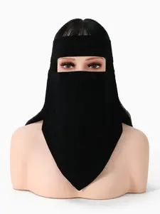 Women's Plain Lace-Up Hijab Scarf For Muslim, Modesty, Adjustable Elastic Design, Breathable Ramadan Fashion Accessory, All-Season Wear Comfort