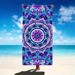 Mandala beach towel, quick-dry, lightweight, comfortable. For surfing, swimming, yoga. Blue, purple, pink, white. Ideal summer beach accessory.