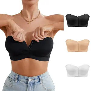 3 Pack Strapless Bras for Women Non-Slip Silicone Padded Bandeau Bra Wireless Tube Top Bra Comfortable Everyday Layering Piece