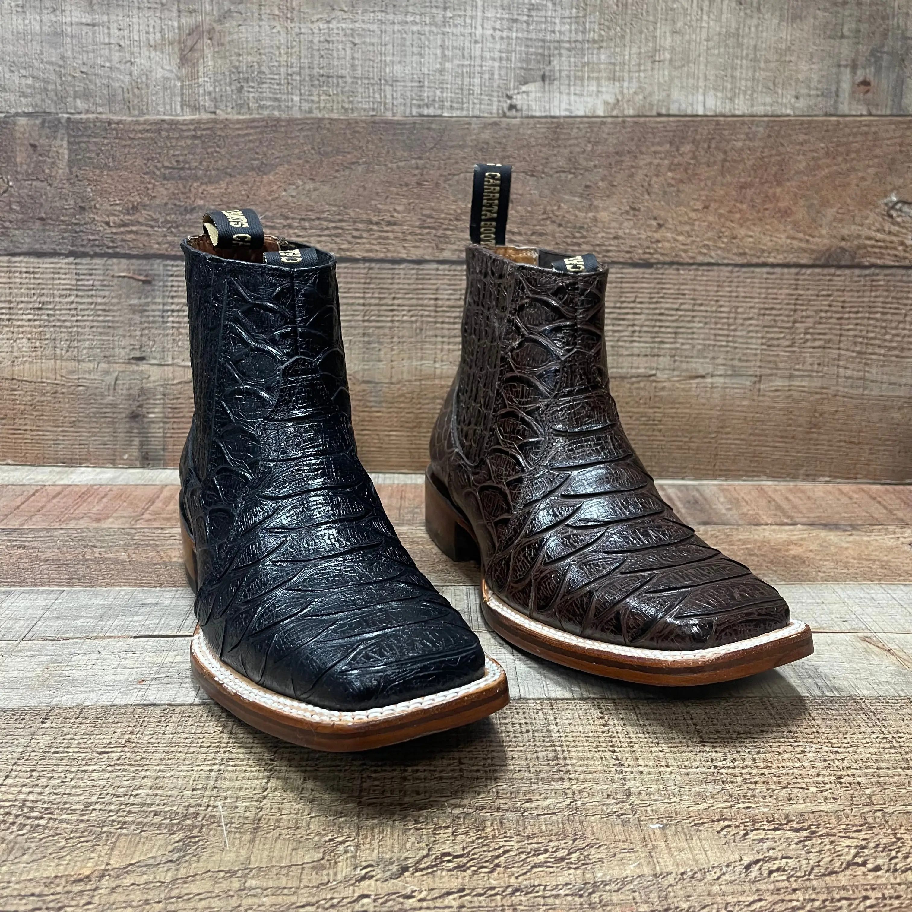 Men's Western Rodeo Cowboy Ankle Boots Genuine Cow Leather Embossed Leather Pattern Handmade in Mexico Est. 389