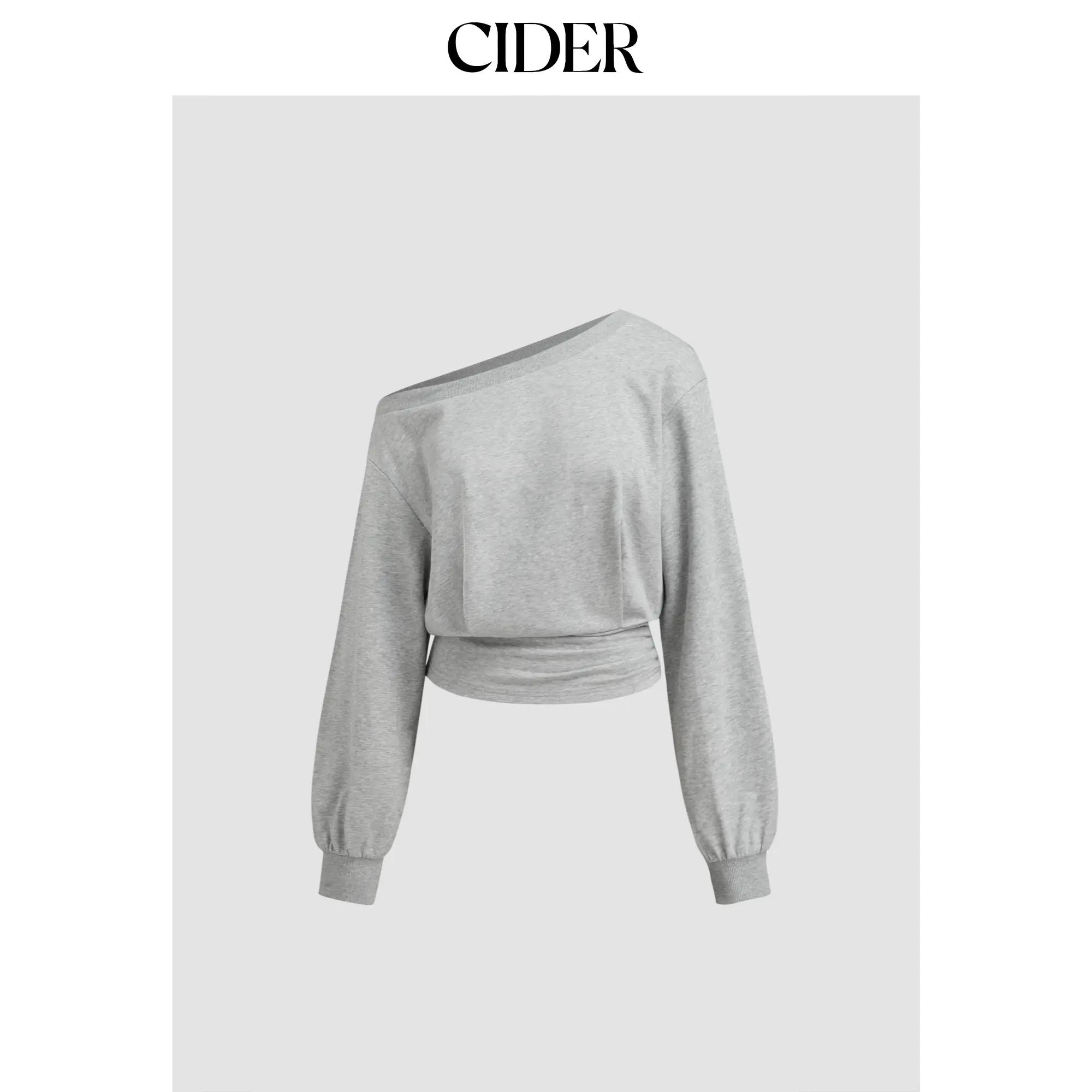 Cider Cotton-blend Asymmetrical Neck Ruched Cinched Waist Sweatshirt