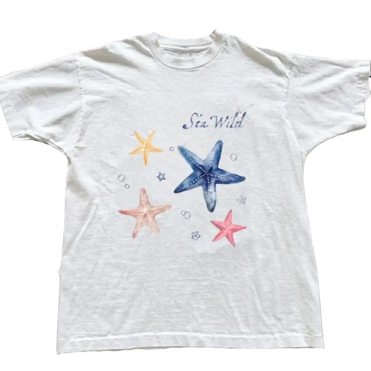 Chic Ocean Lover Graphic T-Shirt for Women, Short Sleeve Polyester Knit Top for Casual Party Wear, Coastal Aesthetic Tee, Floral