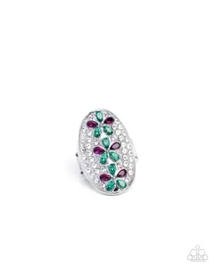 Linear Lush - Green and Purple Rhinestone Silver Ring - Paparazzi