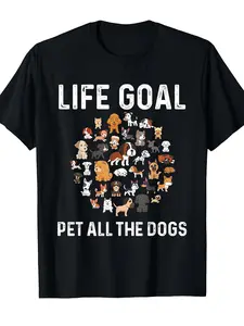 Life Goal Fun Dog Lover T-Shirt-All Breeds with Labrador, German Shepherd, Pod, Beagle-Heavy 220GSM T-Shirt for Boys and Girls-With Dog Print-Casual Pet Owner Clothing for Everyday and Themed Activities-Fun Pet Birthday,