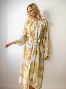 Women's Print Chiffon Dress, Long Sleeve Beach Vacation Casual Maxi Dress, Lightweight Sheer Summer Holiday Womenswear