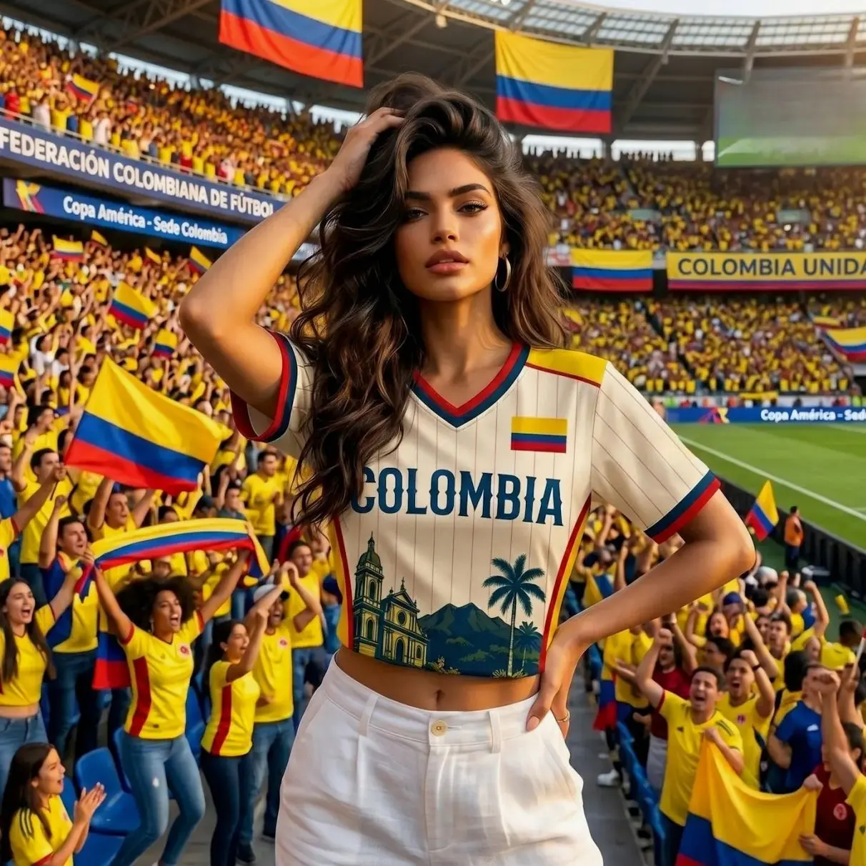 Women's Colombia Short-Sleeve Mesh Crop Top Jersey - Soccer Fan Game Day Tee, Sports Collectible Gift (2XL, 3XL, 5XL)