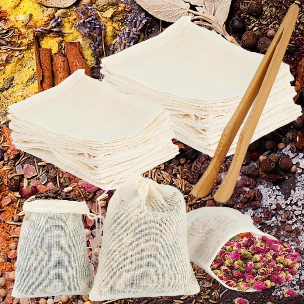 50PCS Tea Bags for Loose Tea, Spice Bags with Drawstring, Tea Filter for Loose Tea, Cotton, Fabric Bags for Tea, Coffee, Spices, 25pcs 2.36'' X 3.15'', 25pcs 3.15'' X 3.94''