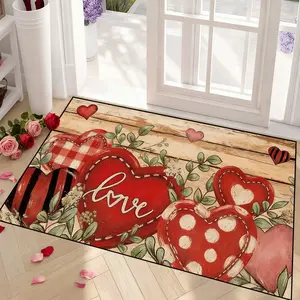 Valentine's Day Heart Wood Grain Print Door Mat, Decorative Rug, Home Decorative Rugs, Romantic and Design, Perfect for Entrance, Kitchen, Bathroom, Room Decor, Decorative Area Rug