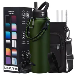 Insulated Water Bottle 32/40/64/128 oz - Cold-48h & Hot-24h Gallon Stainless Steel Vacuum Flask with Straw & Pop-up Chug Lid, Leak Proof 32oz Water Bottles, Wide Mouth Hydro Metal Thermal Cups for Gym Work