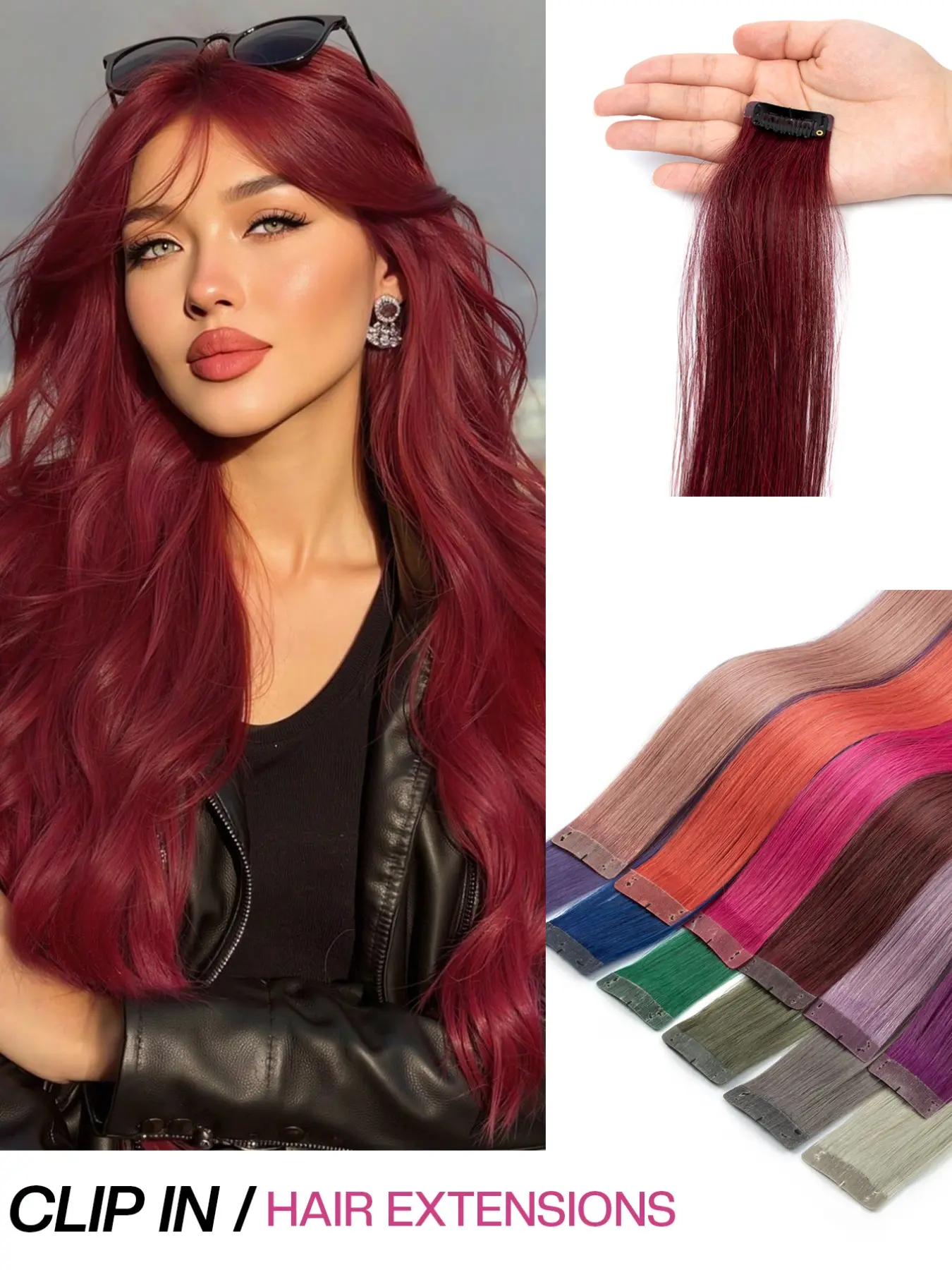 Clip in Hair Extensions Human Hair Extensions Remy Human Hair Hairpieces Pop up Highlights Color Straight Invisiable Clip in Hair Extensions Halloween Costumes For Holiday Festival Essentials Bride Festival Gift Invisible Clip In