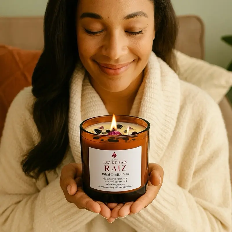 Raíz Ritual Candle 14 oz – Sandalwood & Rosemary – Grounding Handcrafted Soy Candle by Luz de Raíz