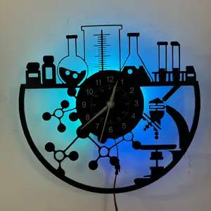 Colorful vinyl wall clock, science experiment theme, home decoration, office decoration, hotel decoration, school classroom decoration, birthday gift, festival gift, graduation gift, tabletop decoration, sleep night light, art collection item