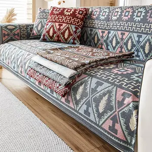 Boho Style Sofa Cover, 1 Count Soft Comfortable Washable Sofa Cover, Elastic Sofa Slipcover, Decorative Sofa Protector for Home Living Room & Office