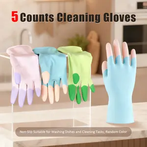 5 Counts Reusable Dishwashing Cleaning Gloves, Random Color, Rubber Material No Odor