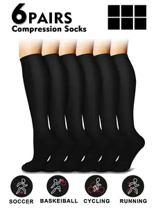 Compression Socks for Men & Women, 20-30mmhg Knee High Design, Running Performance Recovery, 6 Pairs for Circulation Support, Sports Running Socks