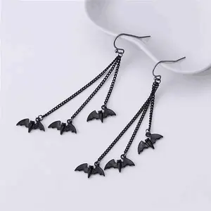 Fashion Retro Punk Tassel Bat Earrings Dark Creative Niche Hip-Hop Street Style Jewelry