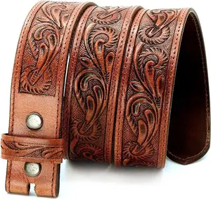 RAW HYD Leather Western Belts for Men - Cowboy Belts for Men - Mens Western Belt without Buckle - 1.5" Wide Mens Cowboy Belt