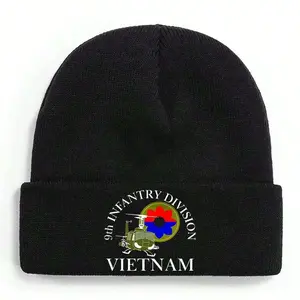 S&T 9th Infantry Division Vietnam Helicopter And Flower Symbol Winter Beanie For Men Women Soft Warm Knit Hat Ski Stocking Cuffed Cap