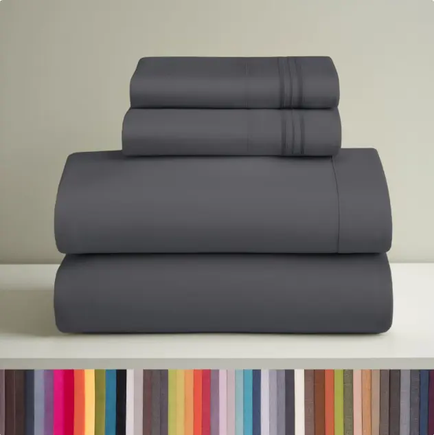 1800 Series 4 Piece Deep Pocket Sheets 100% Soft Microfiber Bedding Set in Gray for Comfortable Sleep & Secure Fit