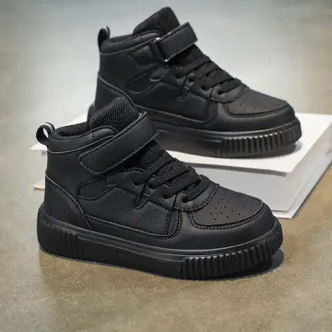 Kids' Sporty Athletic Shoes, Sneakers, Easy-To-Clean PU Leather, Shock Absorption, Wedge Heel, Patchwork Design, Perfect for School & Casual Wear