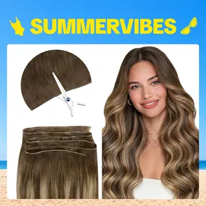 GOO GOO Genius Weft Hair Extensions Human Hair, 14-24 Inch Sew In Remy Human Hair for Natural Look & Volume, Reusable & Straight Hair for Women#Summervibes