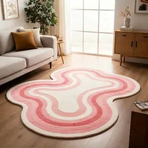 1pc Sweet Fluffy Soft Irregular Shape Plush Carpet Pink Gradient Wave Living Room Sofa Special-shaped Carpet Ins Simple Bedroom Decoration Decorative Fluffy Rug Bedside Rug Home Balcony Washable Non-slip Floor Mat