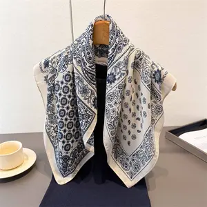 Herringbone Bandana Printed Silk Velvet Scarf