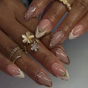 24pcs Medium Almond Nail Tips Set, Glossy Press-On Acrylic Nails, Almond Shape Nails, Easy Wear French Manicure, Perfect for Women and Girls Daily Use, Glossy Fake Nails