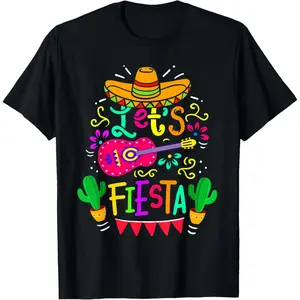 [100% Cotton]   Let'S Fiesta Cinco De Mayo Mexican Party Guitar Lover T-Shirt Golf Gift T-Shirt For Men And Women