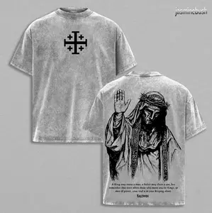 Baldwin IV "The Leper King" T-Shirt Washed, Crusader King of Jerusalem Tee, Jerusalem Cross Medieval Christian Shirt, Vintage Washed Gothic Faith Streetwear - Jesus Apparel - Christian Outfit