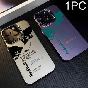Fashion Red Art B-Bull Phone Case for iPhone 12 13 14 15 16 17 Pro Max Air | Multicolor Matte Laser Metallic Phone Case | Aurora Gradient Finish with Smooth Matte Texture | Durable Scratch-Resistant Anti-Fingerprint Protective Cover