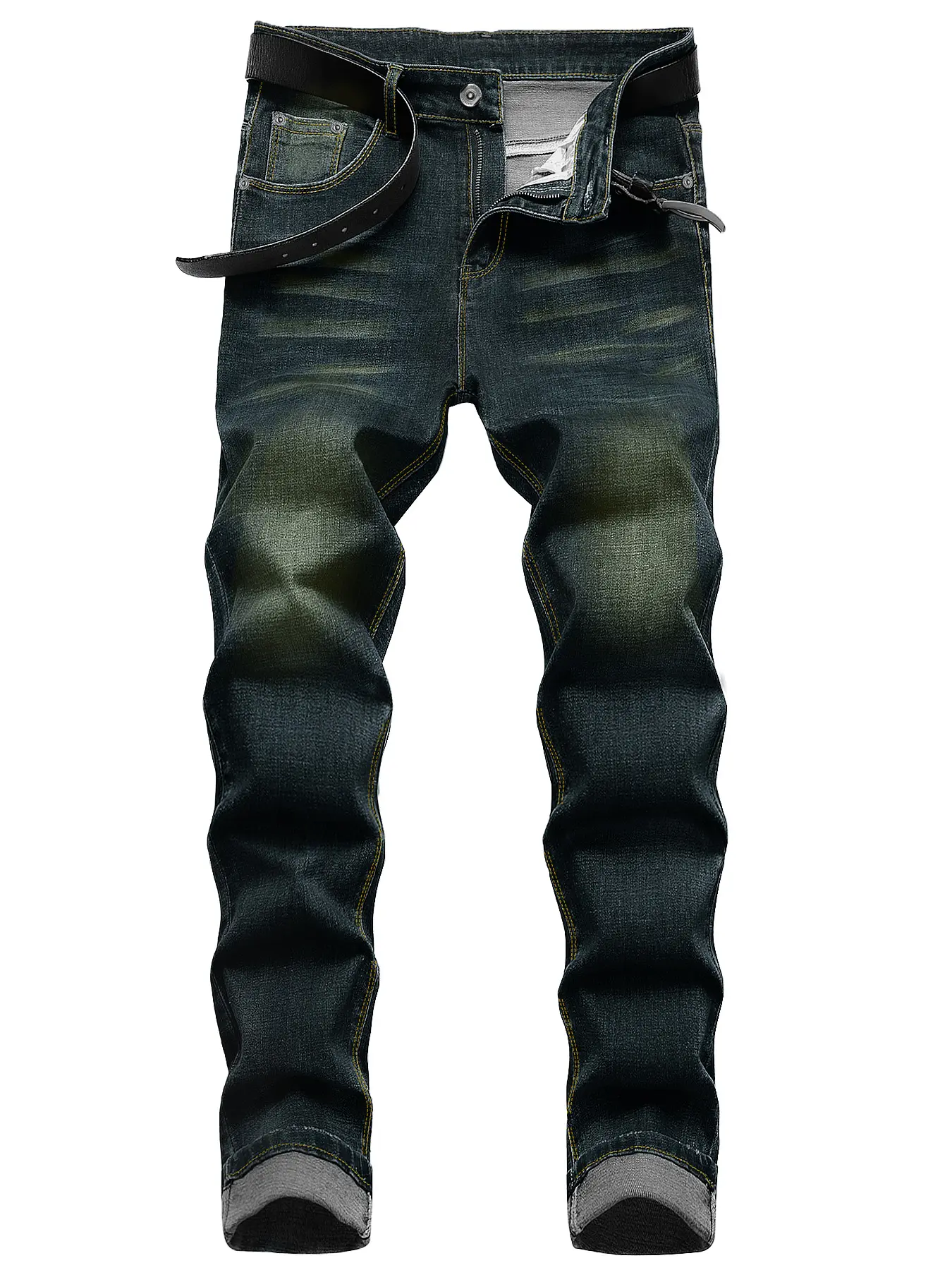 Menswear Men's Retro Gradient Slim Straight Fit Soft Denim Jeans - Vintage Wash, 5-Pocket Design, Plain Casual Pants