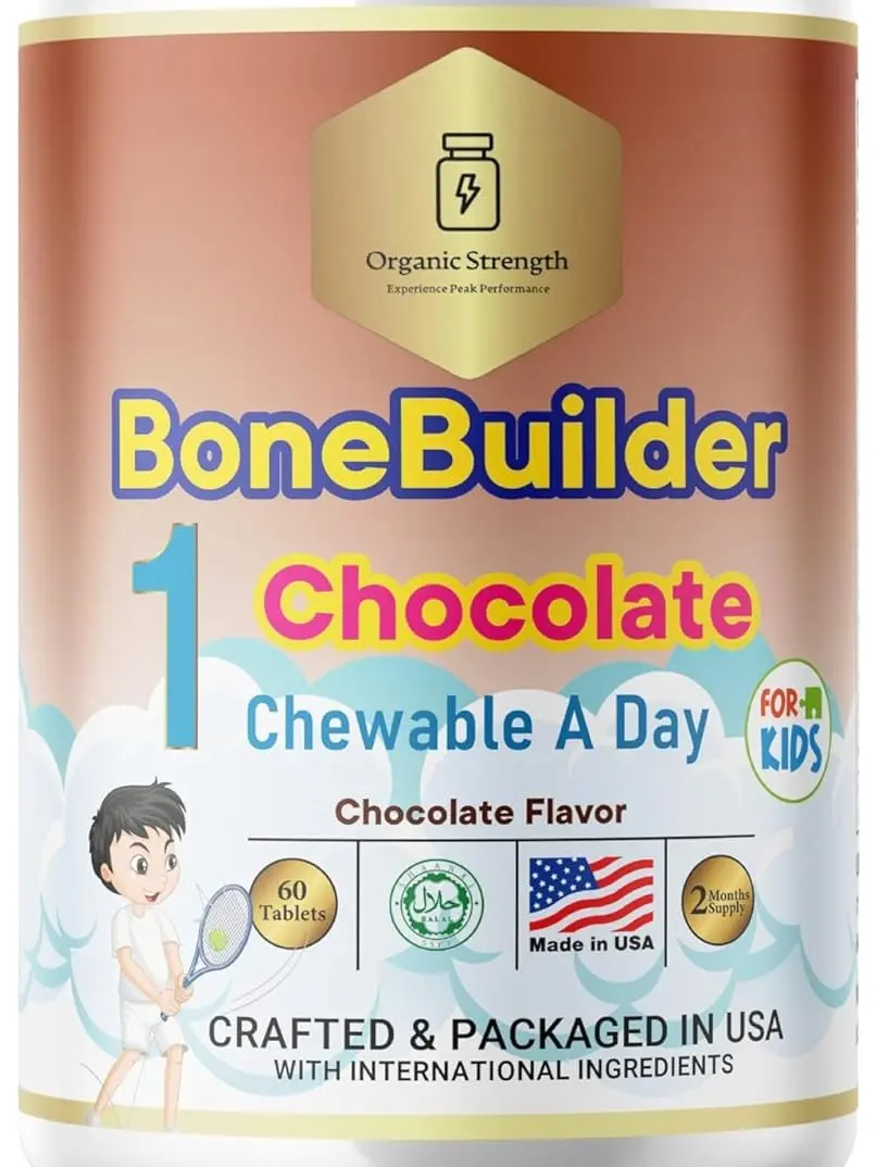 Bone Builder 1 Chewable A Day Halal Vitamins Chocolate Flavor for Age 4-12 60 Servings by Organic Strength
