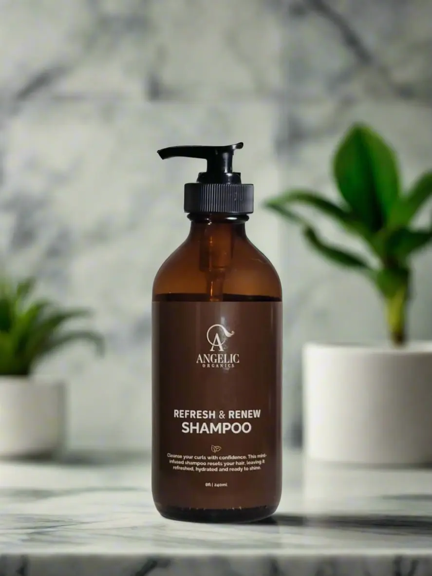 8oz - Mint Powered Scalp Soothing Refresh & Renew Shampoo for Curly and Textured Hair Angelic Organics