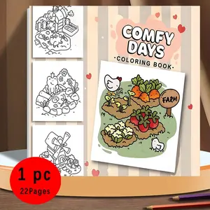 Comfy Days Coloring Book for Kids & Adults - 22 Cute Easy Cozy Farm & Life Coloring Pages, 120gsm Thick No Bleed Paper, Non-Toxic Odorless, Glue Binding, Perfect for Stress Relief