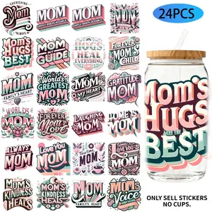 UV DTF Transfer Stickers - 24 Pieces/Set, Mother's Day-Themed UV DTF 16Oz DIY Transfer Stickers Suitable For 16-Ounce Water Bottles, Glass Bottles, Laptops, Home Decor DIY, High-Viscosity Transfer Paper, Decal Sticker, Adhesive Stickers, Scrapbooking