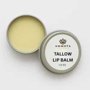 Ammoya Naturals Tallow Lip Balm - Natural Moisturizing Lip Care for Soft & Smooth Lips, Gentle Daily Use, Continuous Comfort, Lavender, Peppermint, Lemon, 1/2 oz