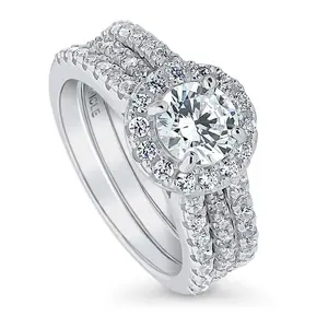 BERRICLE Sterling Silver Halo Engagement Rings Statement Stackable Band Insert Ring Set for Women, Round Cut Cubic Zirconia CZ