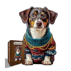 Colorful Dog Wooden Puzzle for Adults, Cute Animal Wood Puzzle for Adults, Unique Shape Puppy Puzzle Birthday Gifts for Kids, Fun Family Game