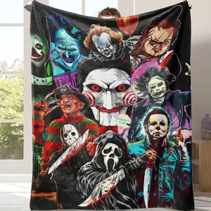 Horror Movie Villains Flannel Blanket Featuring Classic Horror Icons PrintLightweightCozyWarmPerfect DecorationMovie NightsHome DecorDorm RoomGift for Horror EnthusiastsComfortable SofaBed and Travel.A gift suitable for fans