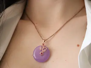 18 K Rose Gold PVD Lavender Malay Jade Necklace