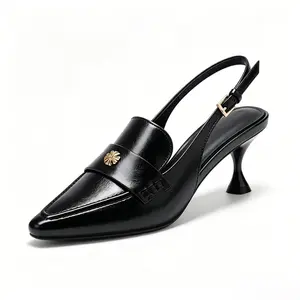 Womens Pointed Toe Sandals Slingback Kitten Heel Pumps Slip On Ankle Buckle Dress Shoes summervibes Office Approved Kitten Heel Slingback Shoes for Women, Black Patent Leather Pointed Toe Low Heels,  black kitten heels, slingback kitten hee
