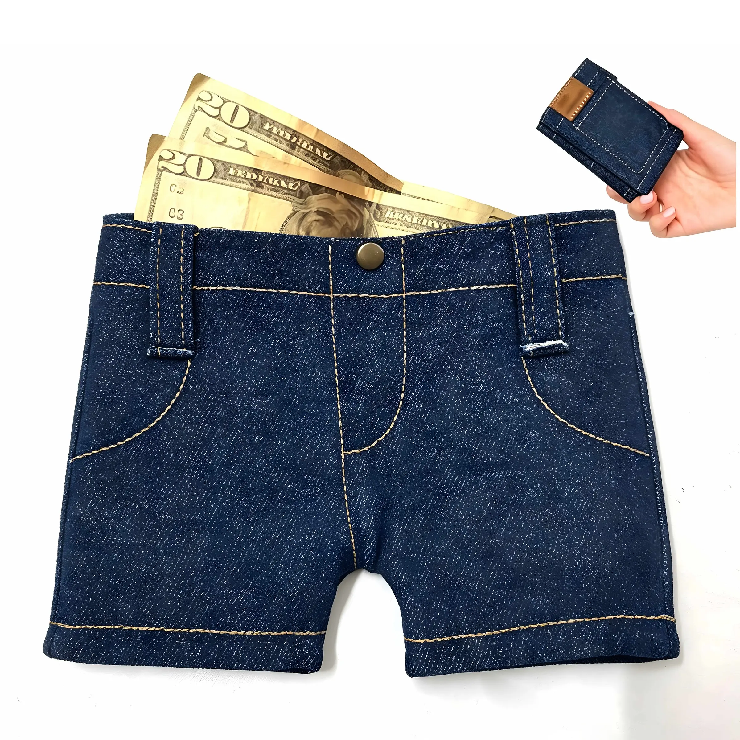 Funny Jeans Shape Wallet, Denim Shorts Design Portable Coin Purse, Novel Mini Cash Clip, Unisex Creative Gift, Cute Unique Small Storage Bag, Money Clip Wallet