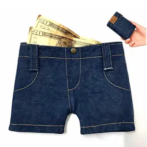 Funny Jeans Shape Wallet, Denim Shorts Design Coin Purse, Novel Mini Cash Clip, Unisex Creative Gift, Cute Unique Small Storage Bag