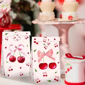 LaVenty 12PCS Cherry Party Favors Goodie Bags with Stickers Cherry On the Top Small Candy Gift Bags Box Coquette Bridal Shower Baby Shower Birthday Party Supplies