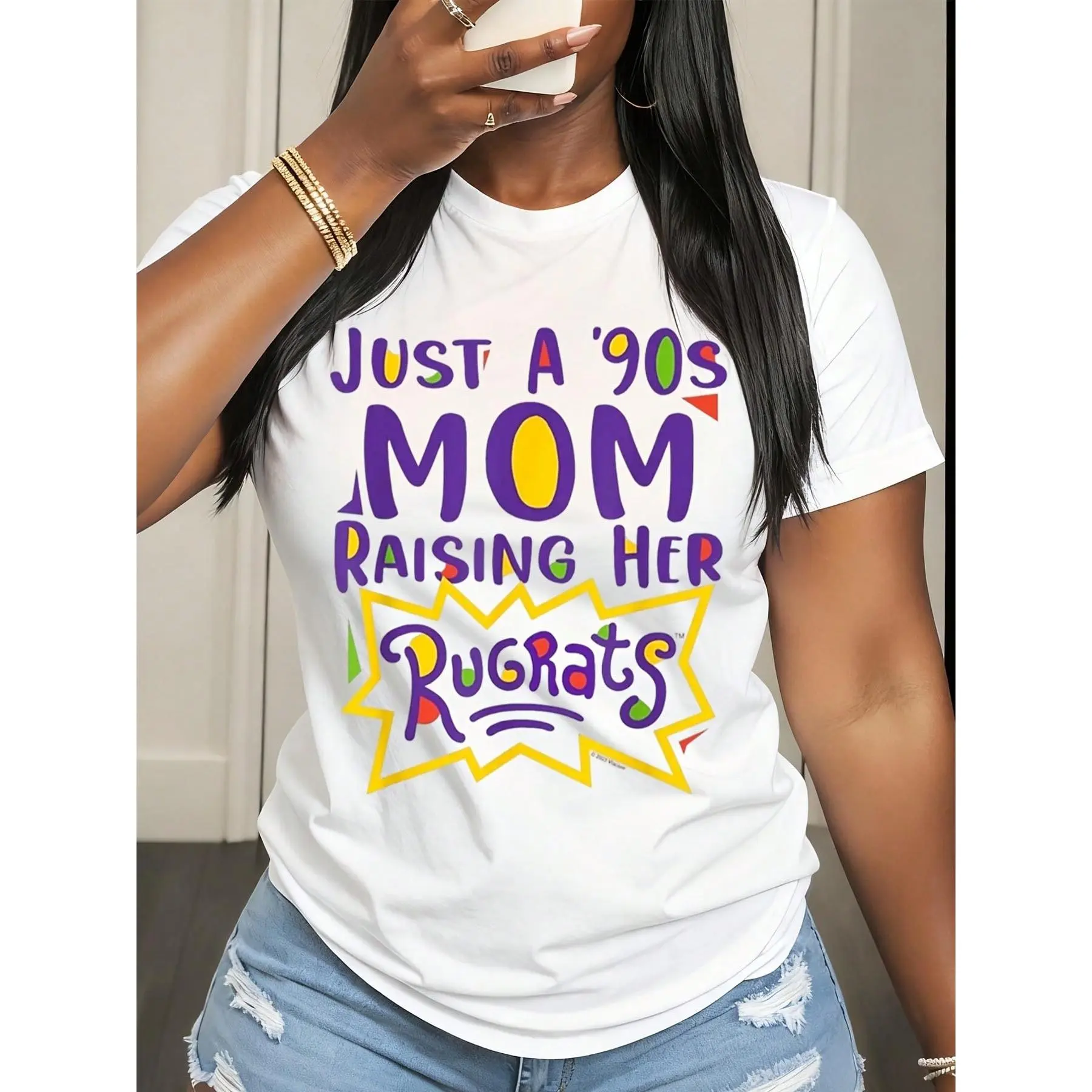 90s Mom Raising Her Rugrats T Shirt For Women Vintage Nostalgic Parenting Gift 90s Themed Funny Shirt For Moms With Kids From The 90s Era Perfect For Birthday Or Mother Day Celebration