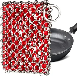 Cast Iron Scrubber, Skillet Chainmail Scrubber for Cast Iron Pan - Chain Mail Scrubber Cast Iron Sponge - Metal Scrubber Cast Iron Skillet Cleaner, Wok, Frying Pans, Dutch Oven Cleaning Scrubber
