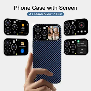 Smart Phone Case with 1.75-inch HD Screen, 10 Second Custom Video Dial,  Rear Camera Preview, Call & Message Alert, Music Control, Weather, Timer, Dynamic Smart Window, Multiple Model Options, Magnetic Wireless Charging, Practical Gadget Gift. summervibes